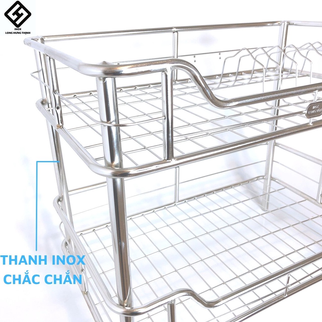 Kệ chén đĩa INOX cao cấp 100%  2 tầng, có sóng đĩa, kệ để tô chén bát đĩa phòng bếp, dụng cụ nhà bếp tiện lợi