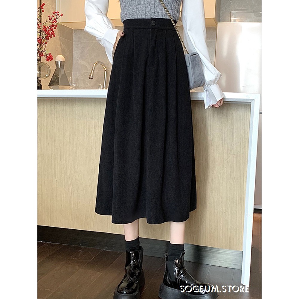 Chân váy dài lưng cao chất nhung tăm, chân váy dáng xòe tiểu thư vintage - sogeum.store | BigBuy360 - bigbuy360.vn