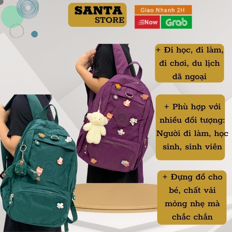 Balo thời trang nữ vải dù Kipling cao cấp SANTA STORE MS2066 màu đen đẹp Ulzzang Hàn Quốc đi học đi làm đựng vừa Laptop