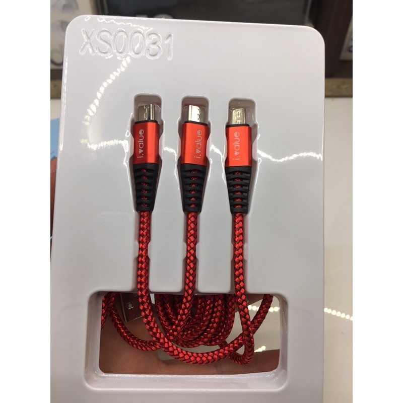 Combo 3 cáp sạc điện thoại ivalue 0.2m,1m,2m đầu Micro, IP, Type-C