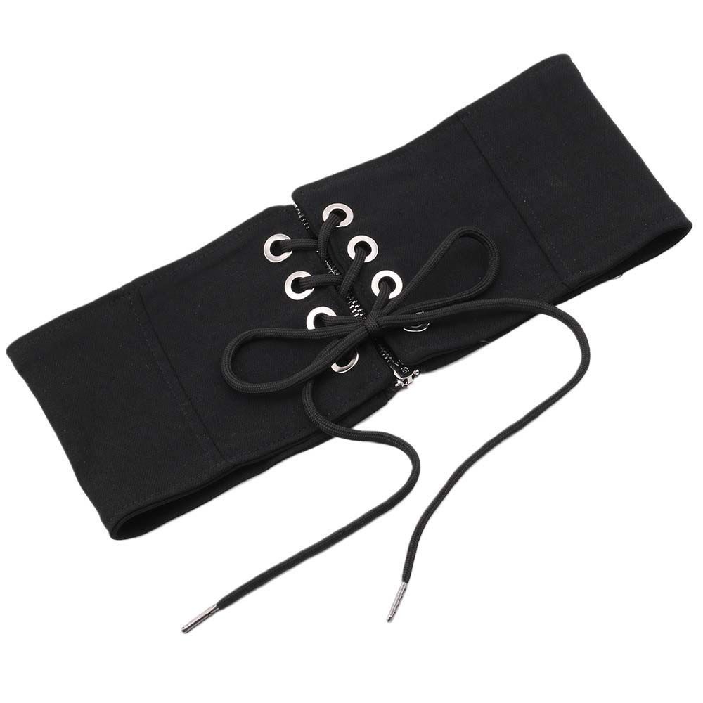 Thắt lưng bản rộng màu trắng/đen phong cách gothic Hàn Quốc sang trọng có thể điều chỉnh cho nữ