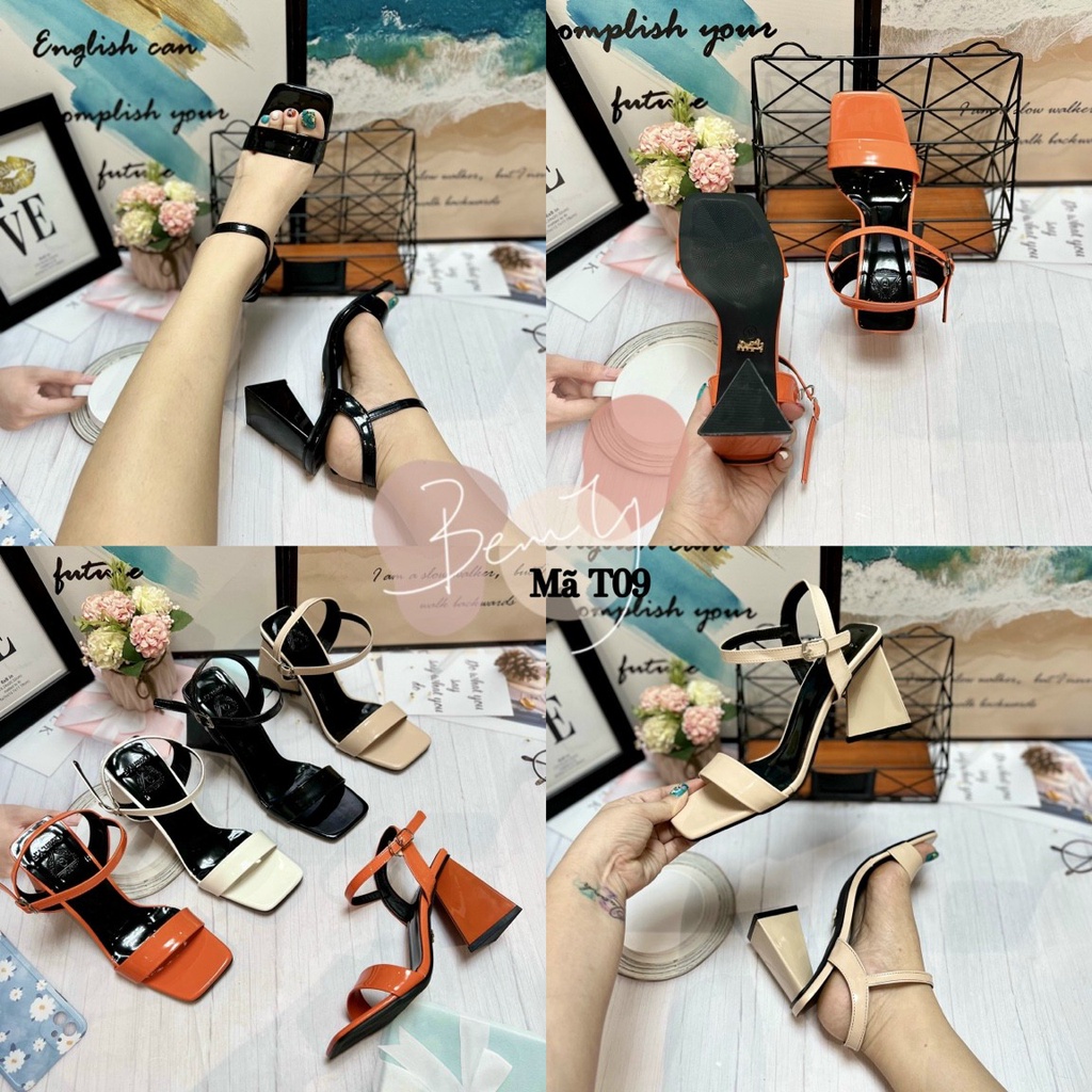 Giày Sandal Quai Ngang Đế Tam Giác Cao 7 Phân Thời Trang Cao Cấp T09 shop diều phương