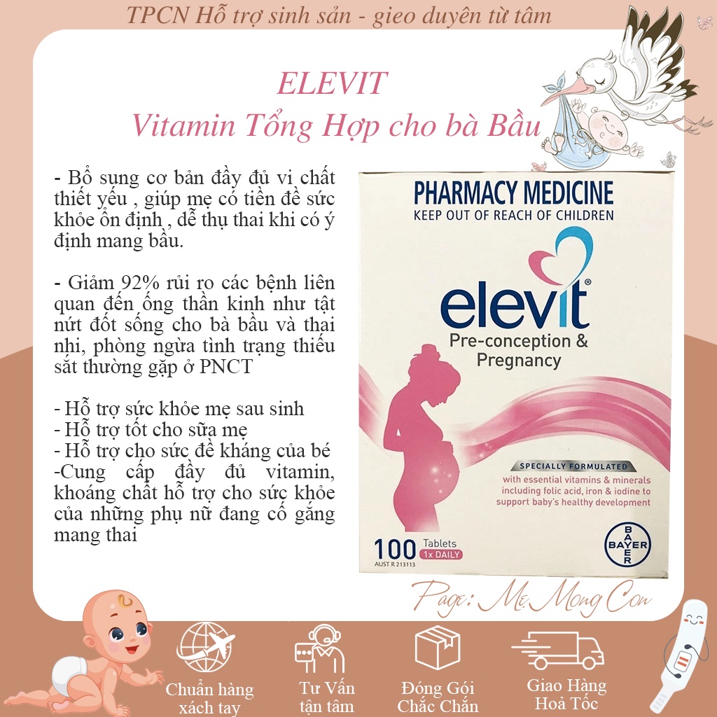 ELEVIT DATE 2024 MẪU MỚI VITAMIN TỔNG HỢP cho bà bầu 100 viên