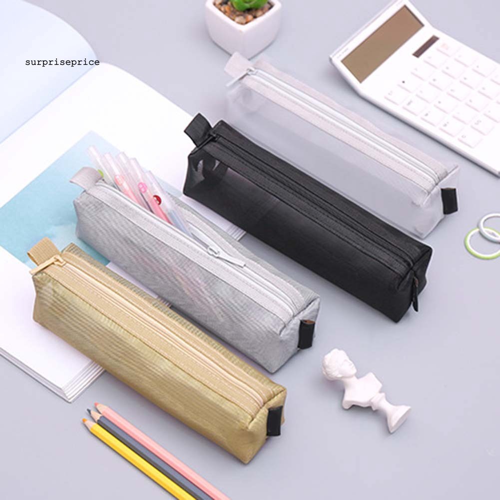 Túi đựng bút màu trơn trong suốt phối khóa kéo thời trang