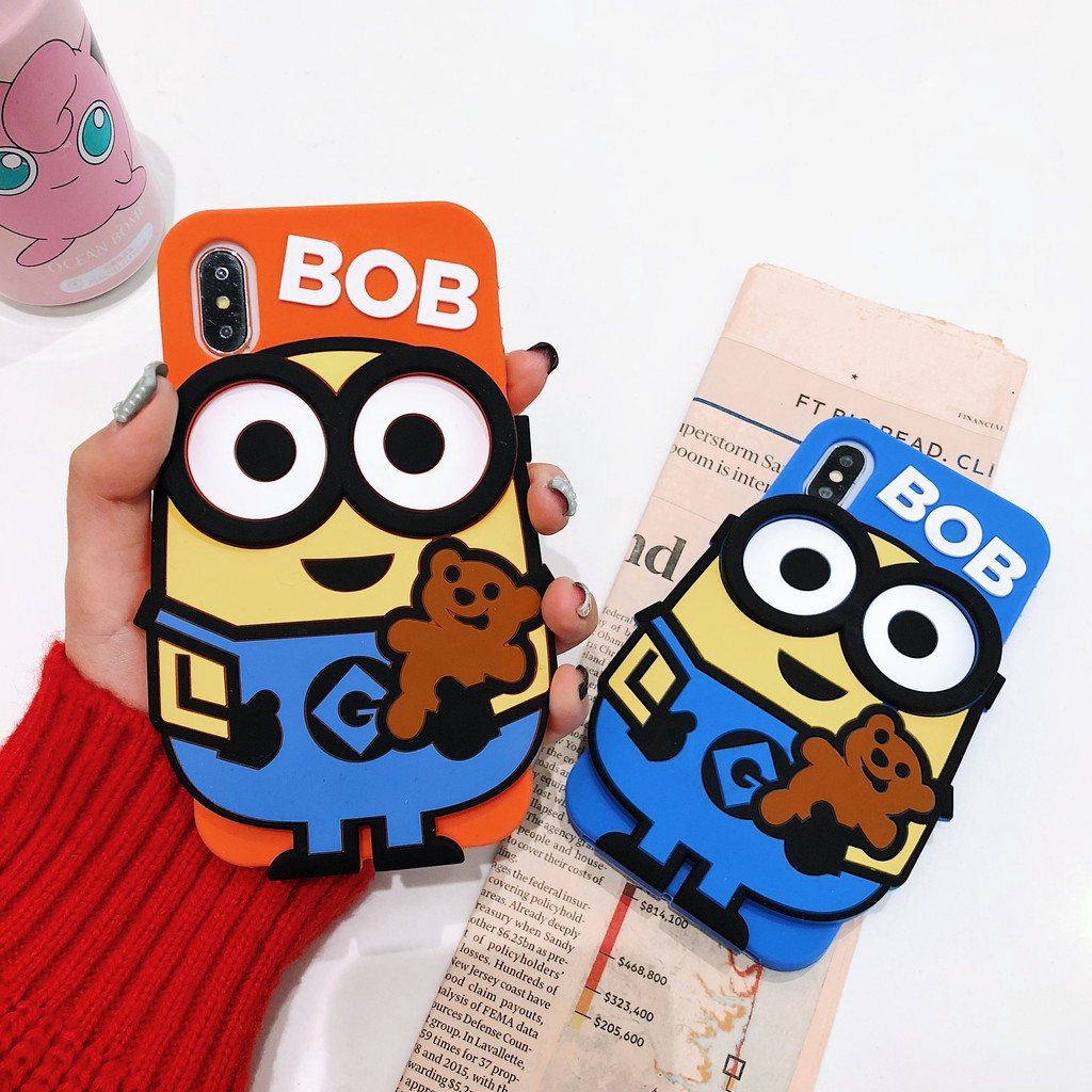 Ốp điện thoại silicon dẻo hình BOB Minions 3D cho Iphone X XS MAX XR 6 6S 7 8 Plus 11 Pro max 12 pro max