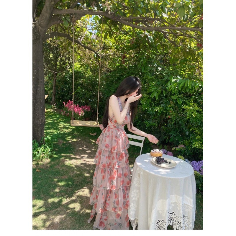 ❤️ Đầm nữ vải voan, cổ yếm, thắt chéo dây lưng sau cực ngọt ngào tiểu thư - V35