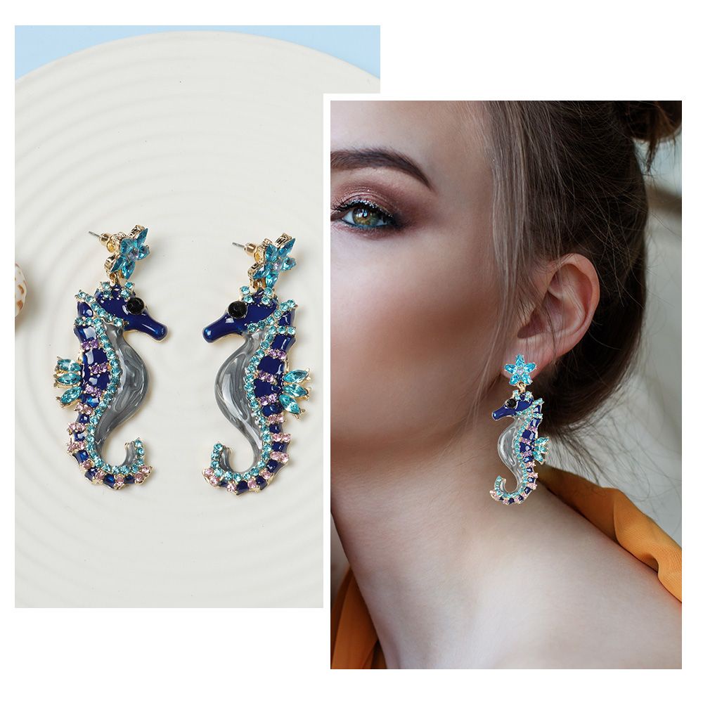 Bông Tai Xỏ Lỗ Bằng Kim Loại Hình Cá Ngựa Thời Trang Chất Lượng Cao