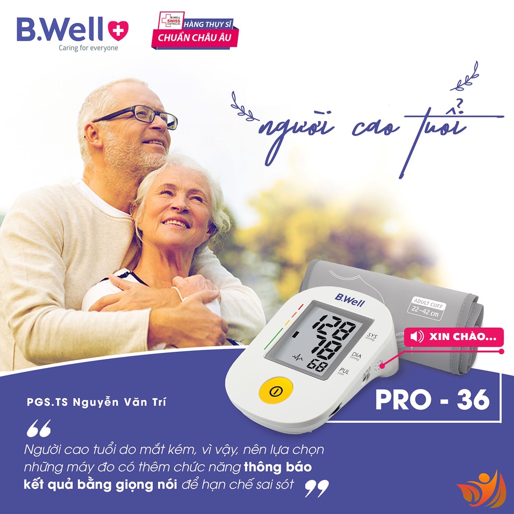 Máy đo huyết áp bắp tay điện tử tự động có tiếng việt b.well pro 36 - bwell y tế 360