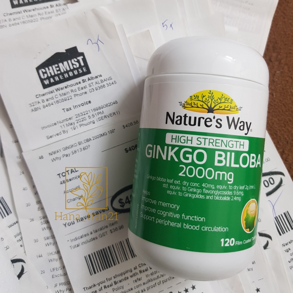 Tuần hoàn não Nature's Way High Strength Ginkgo Biloba 2000mg, 120 viên Úc