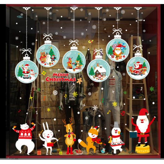 COMBO Decal Trang Trí Noel Hai Mặt Hít Tĩnh Điện Không Dơ Kính- Rèm Cầu Tuyết phối Noel Trắng Hợp Ca 03( 2 tấm )