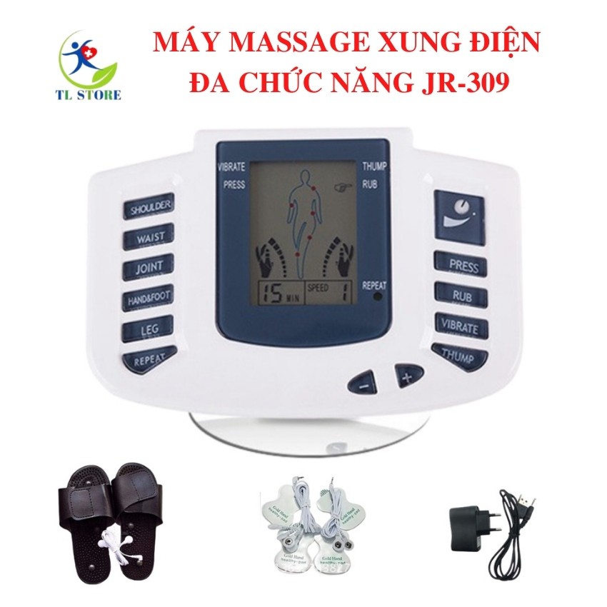 Máy massage body bằng công nghệ xung điện với 16 miếng dán silicon và dép massage cao cấp