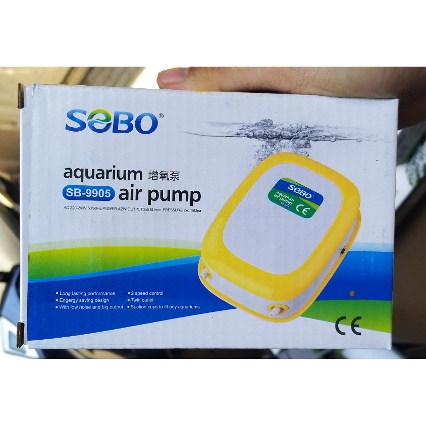 Máy sủi khí OXY các lại hiệu Sobo, Vipsun, Aquanwing 1, 2 vòi cho hồ cá cảnh, TẶNG KÈM DÂY VÀ ĐÁ SỦI