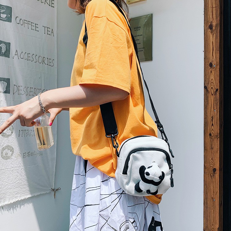 Túi nhỏ đeo chéo gấu Panda mẫu mới phong cách Hàn Quốc mới vải bố siêu bền đẹp