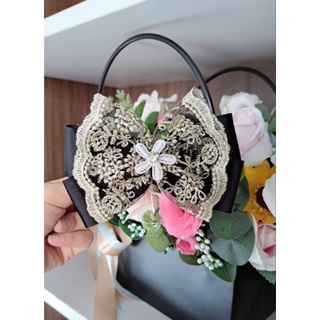 Kẹp tóc nơ phối ren hoa