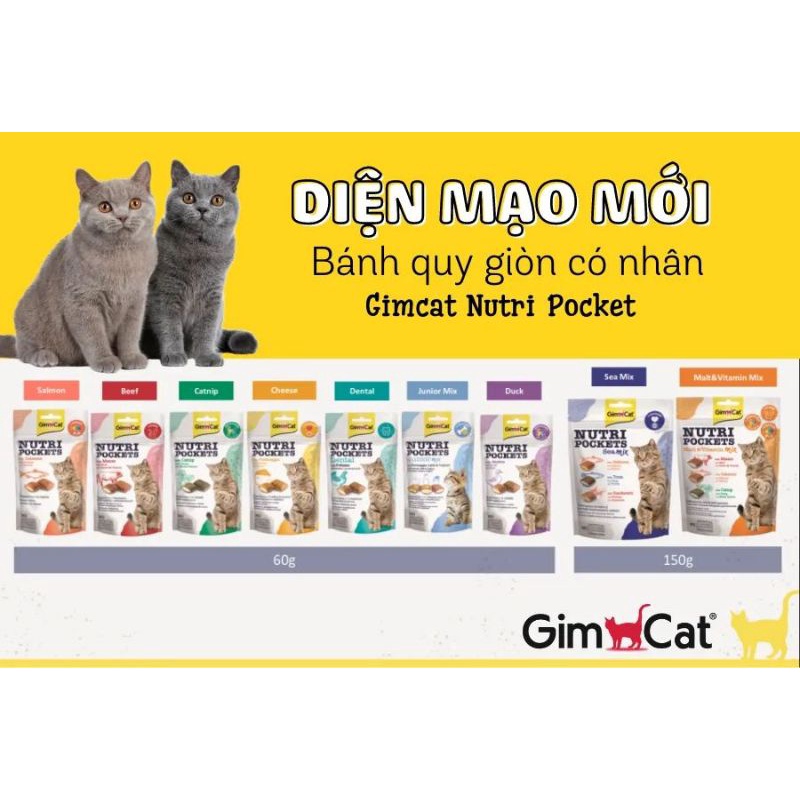 Gimcat Nutri Pockets - Bánh thưởng (snack) có nhân cho mèo - Bánh quy giòn có nhân cho mèo thơm ngon hấp dẫn