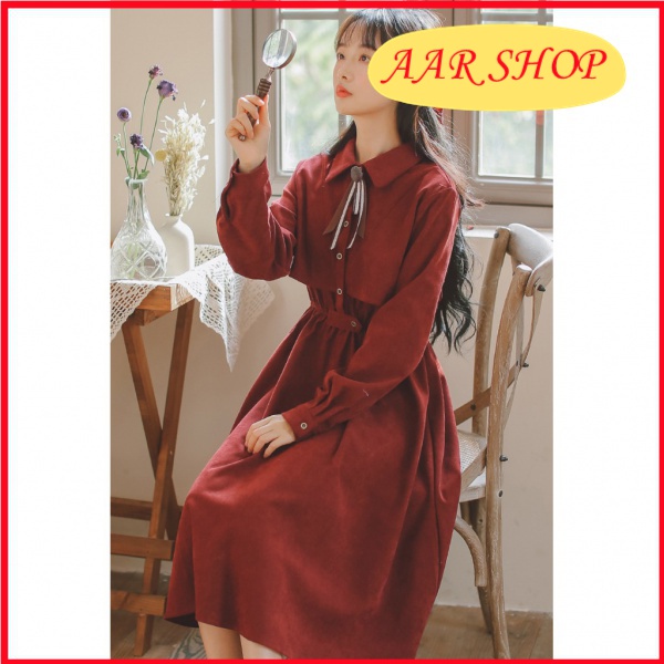 Đầm dài cài nơ dáng dài Vintage cổ điển