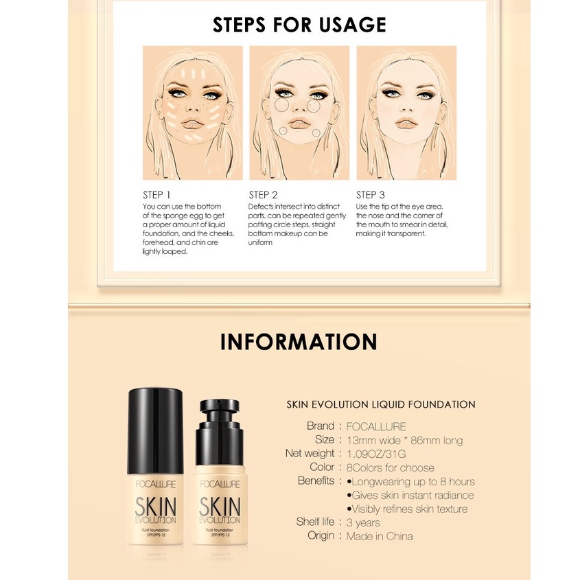 FA30  Kem nền BB FOCALLURE 31g trang điểm khuôn mặt che khuyết điểm tiện lợi 31g