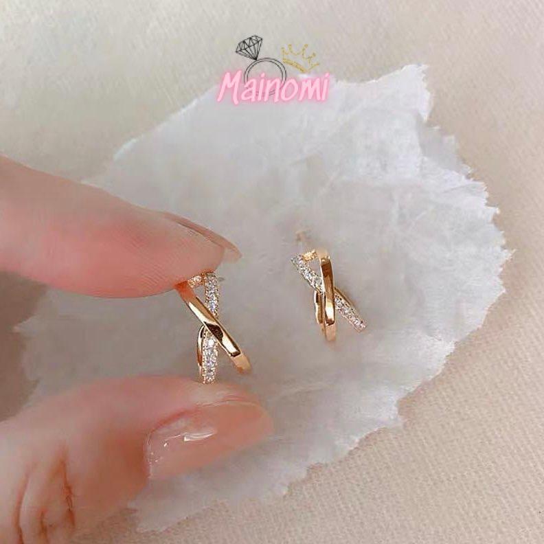 Bông tai dáng vắt chéo ôm tai độc đáo bạc ta Mainomi Shop Bạc Xinh