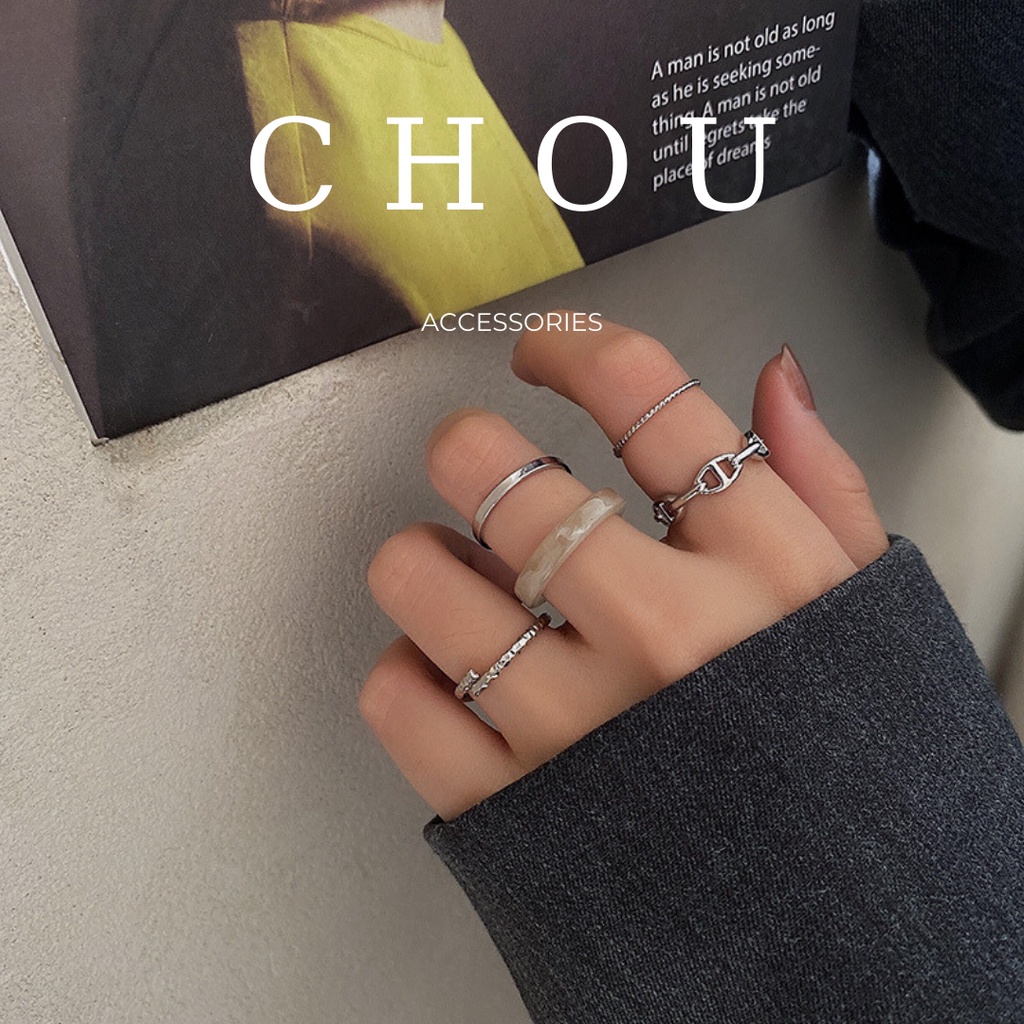 Set 5 Nhẫn Phối Màu Be | CHOU ACCESSORIES |