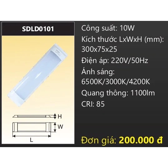 Đèn Led Ốp Trần chụp mica (Đèn Bán Nguyệt) thương hiệu Duhal 10W 0.3 mét - Mã SP KDLDxxx, chính hãng