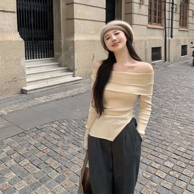 Áo thun COZOKC tay dài trễ vai dáng ôm thiết kế lệch tà quyến rũ