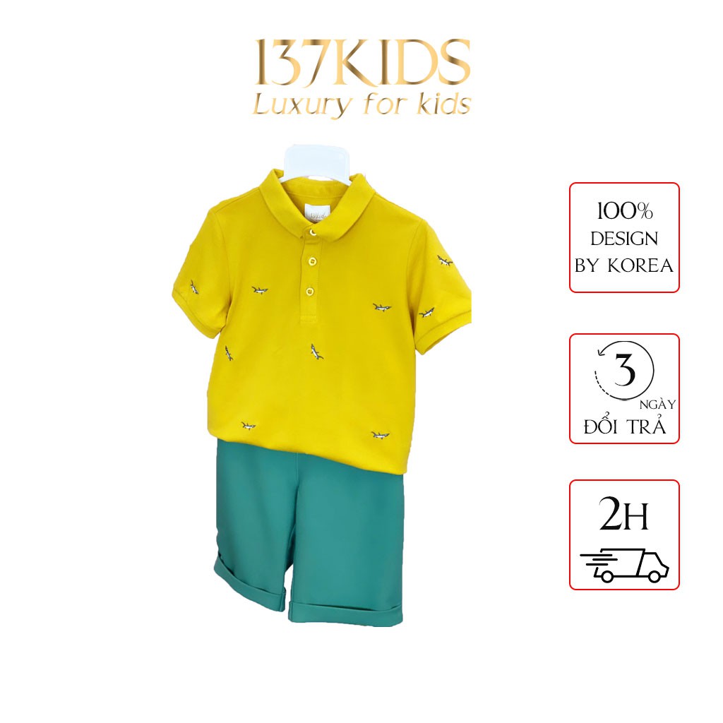 Áo polo bé trai 137Kid cá mập vàng chất cotton thấm hút mồ hôi