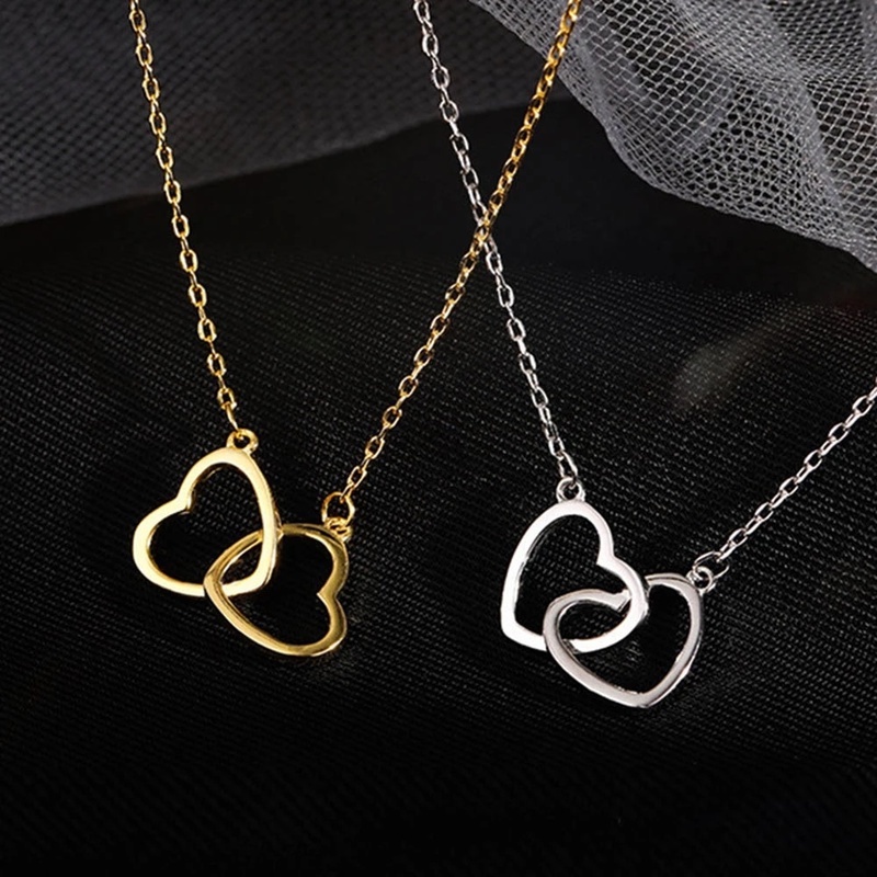 Vòng Cổ Choker Hợp Kim Mặt Hình Trái Tim Đôi Màu Vàng/Bạc Phong Cách Lãng Mạn Thời Trang Cho Nữ