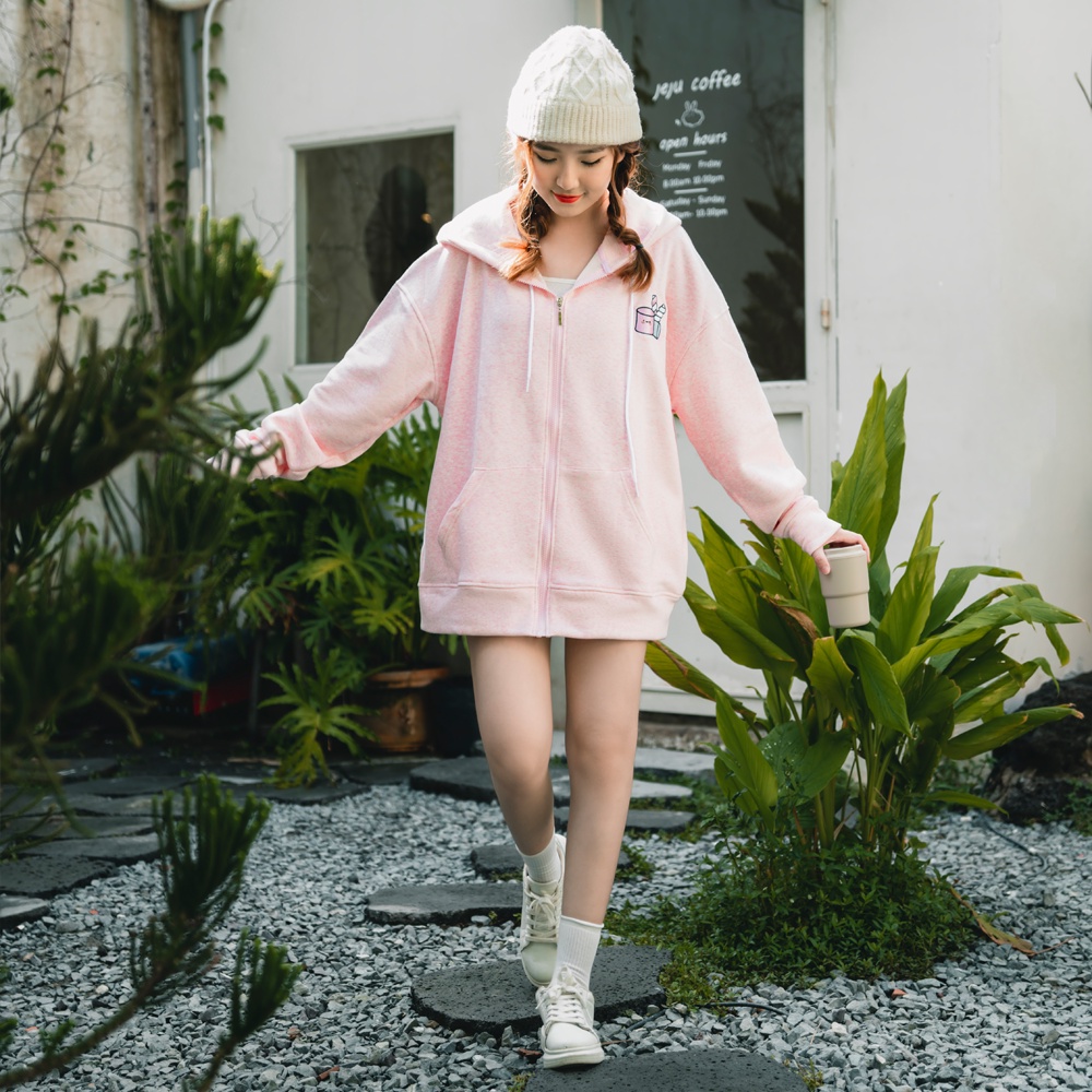 Áo khoác sweater nam nữ tay dài form rộng màu hồng cao cấp PNICE.