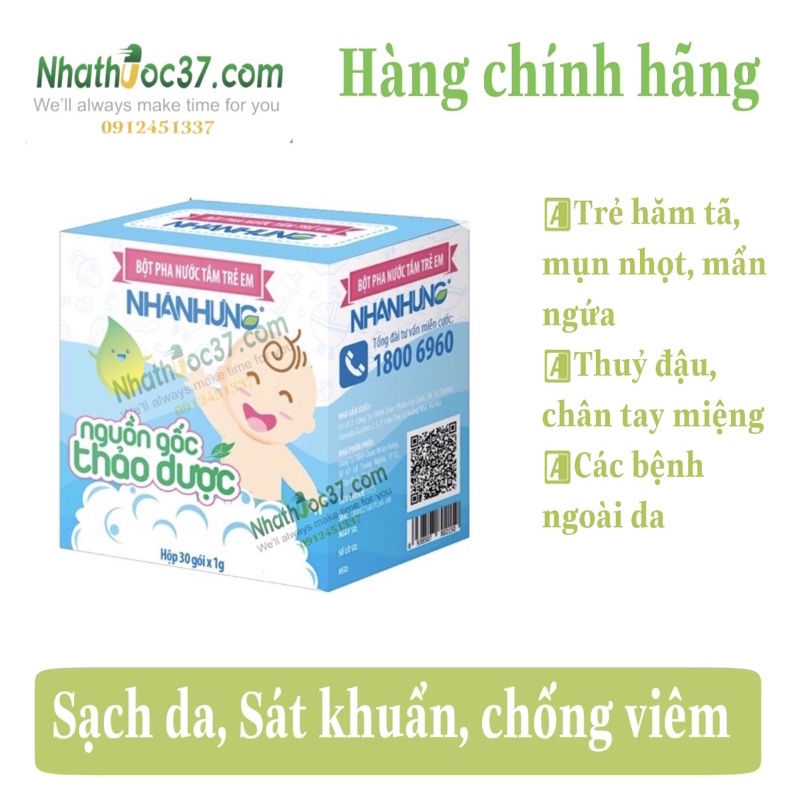 Bột pha nước tắm trẻ em Nhân hưng - Kháng khuẩn, sạch da, an toàn