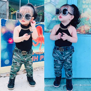 Set Đồ Bé Gái Cá Tính Kiểu Quần Lính Áo Lệch Vai [⚡ẢNH THẬT⚡]Hàng Thiết Kế Dành Cho Bé Từ 1 - 8Tuổi SB031 Minmi Baby Kid