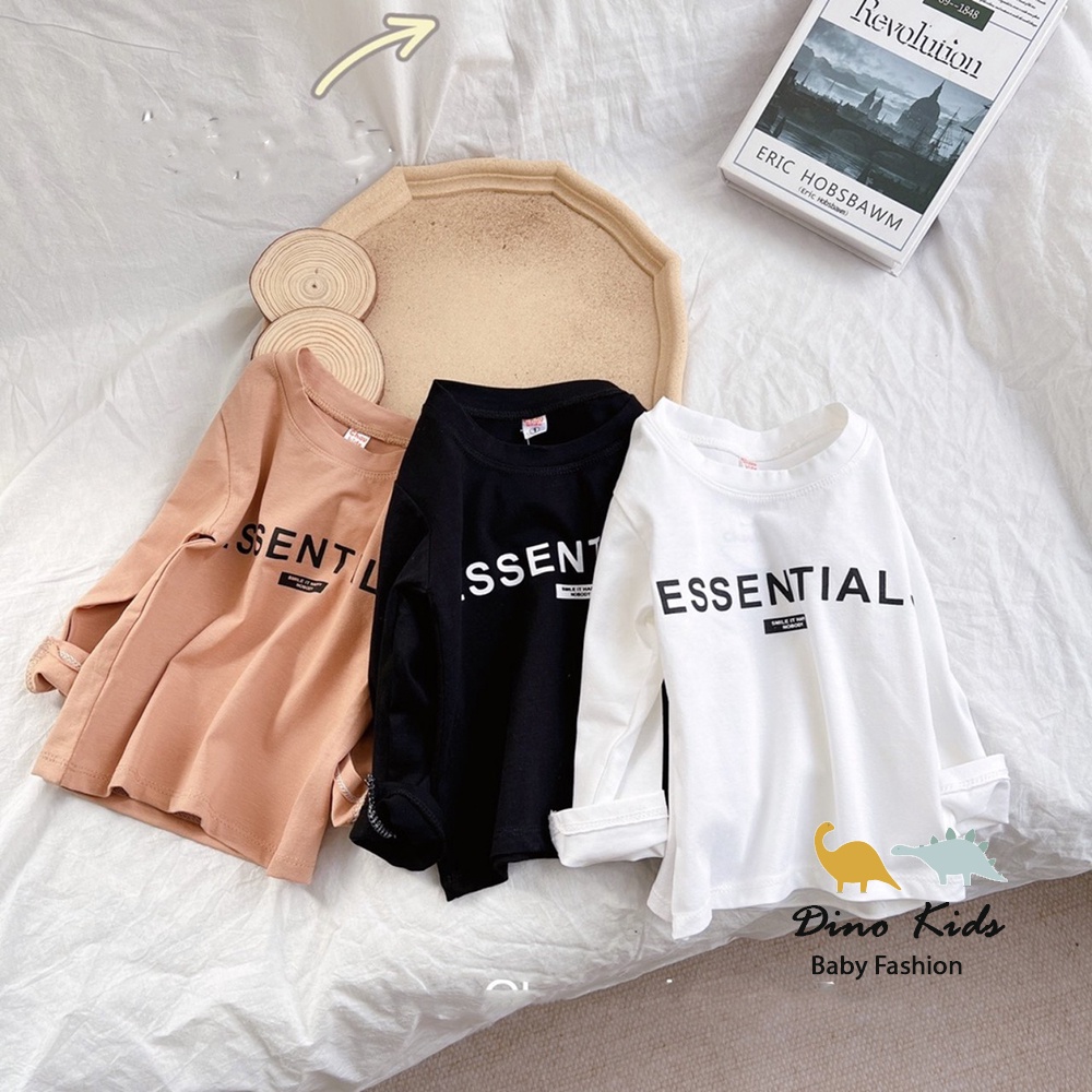 Áo thun bé trai, áo dài tay chất cotton họa tiết Essentialsss 3 màu cơ bàn cho bé