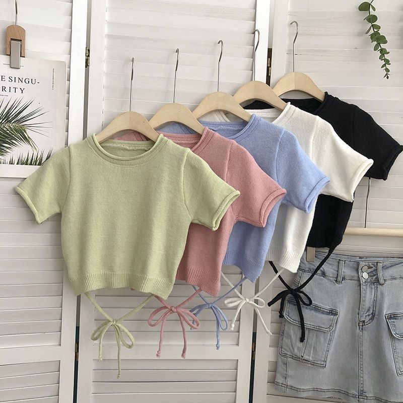 Áo Dệt Kim Dáng Ngắn Hở Eo Thời Trang Mùa Hè Quyến Rũ Cho Nữ