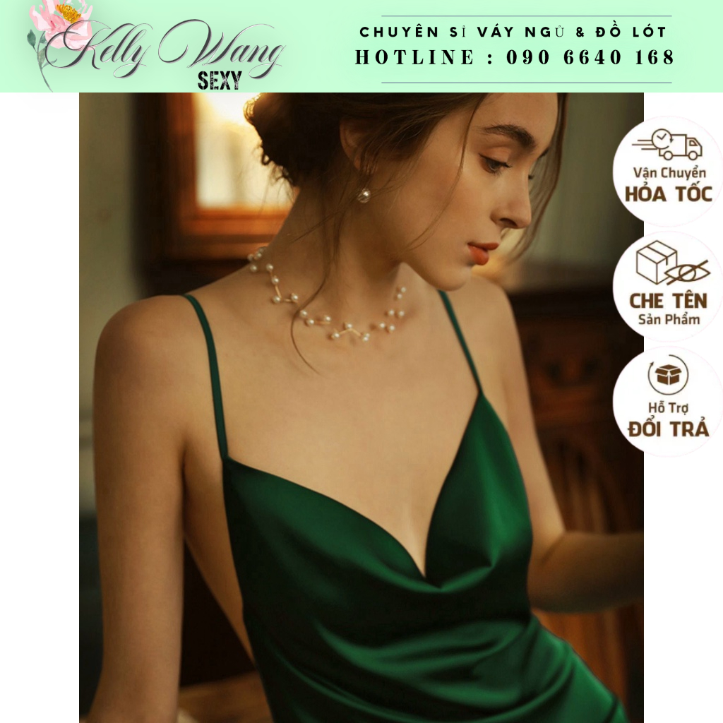 SX294 váy ngủ cổ đổ sexy cao cấp - đầm ngủ gợi cảm KELLY WANG