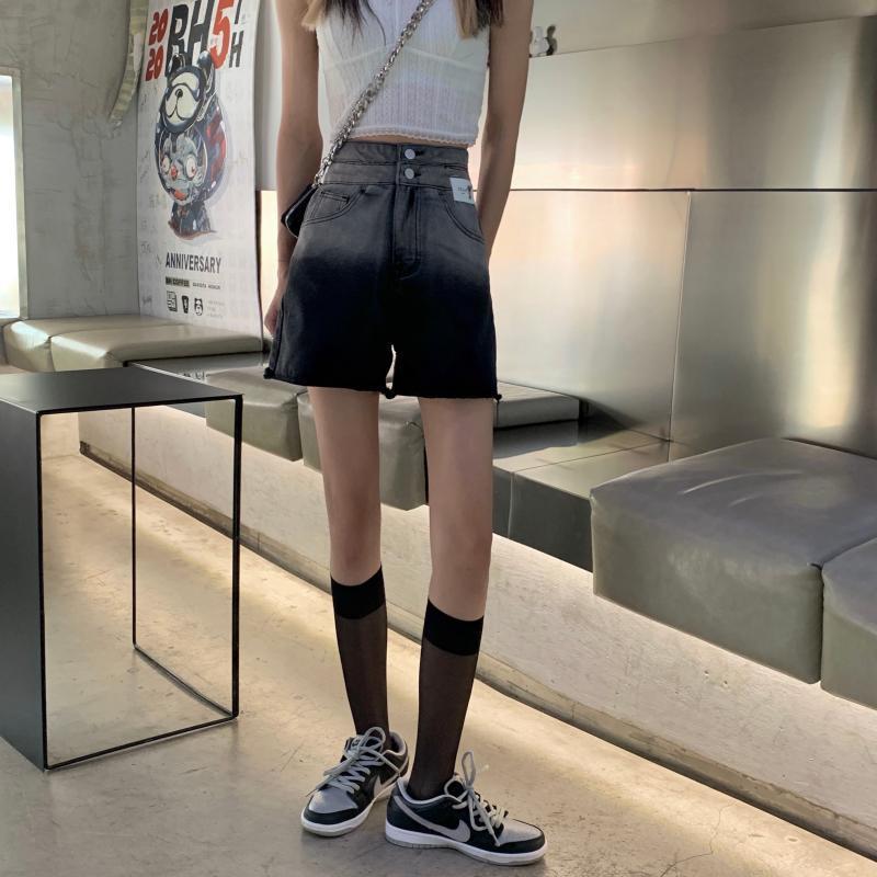 Quần short Denim lưng cao màu gradient thời trang cá tính cho nữ