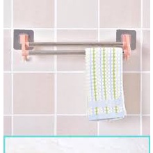 Giá treo khăn nhà tắm, giá treo khăn mặt, kệ treo vắt khăn mặt nhà tắm 2 tầng inox dán tường