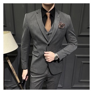 Bộ comle bộ vest nam 3 mảnh màu ghi hàng Quảng Châu cao cấp