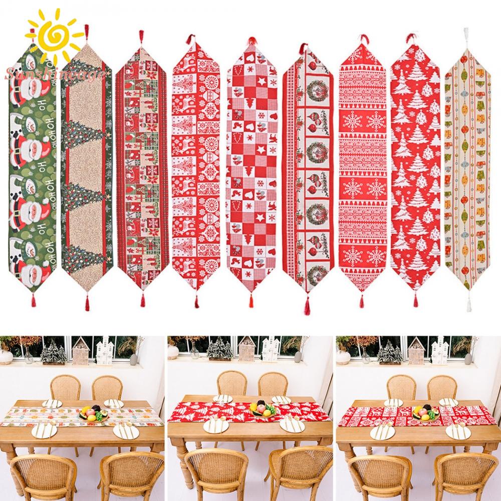 Table Runners Christmas Cloth Decor Festival Garland Mat Santa Claus Table