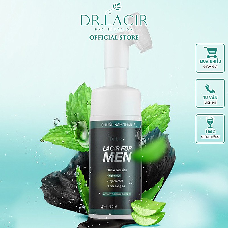 Sữa Rửa Mặt Nam Lacir For Men Thương Hiệu Dr.Lacir Có Đầu Cọ Sillicon Sạch Gấp 10 lần 150ml DR03