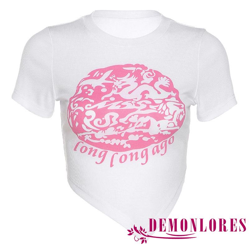 Áo Croptop Tay Ngắn Cổ Tròn Hoạ Tiết In Phong Cách Vintage Cho Nữ