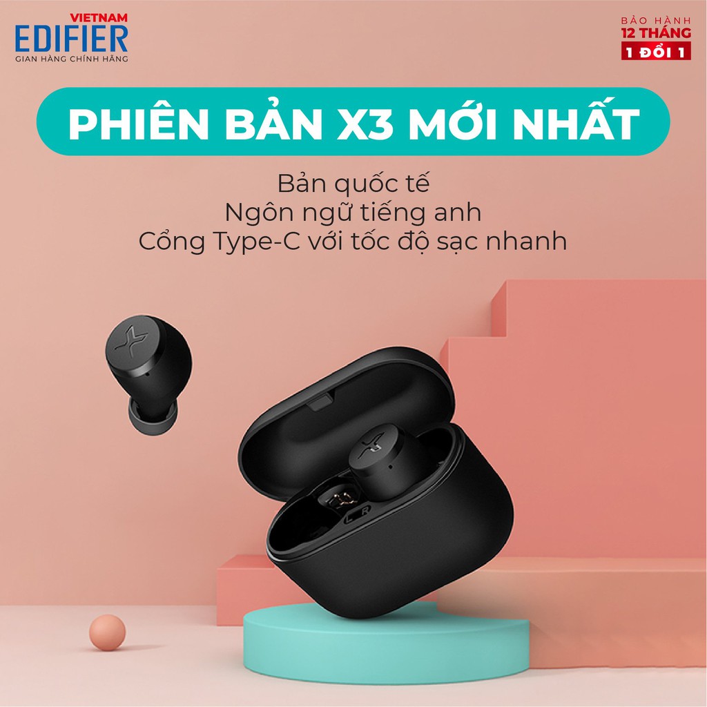 Tai nghe Bluetooth 5.0 EDIFIER X3 Âm thanh Stereo Chống nước IP55 - Hàng phân phối chính hãng Bảo hành 12 tháng 1 đổi 1