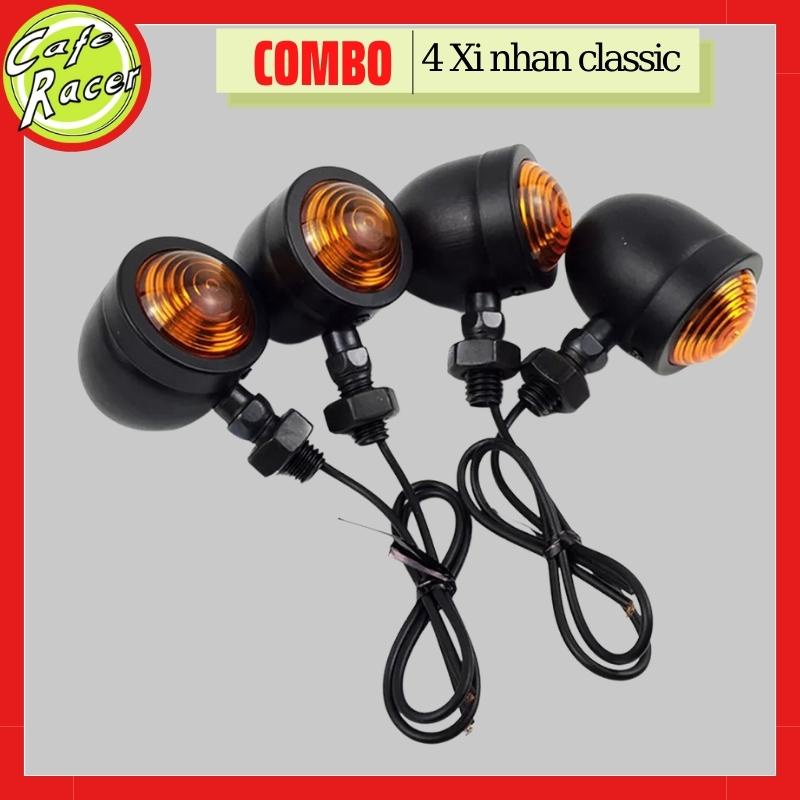 Set phụ tùng gồm đèn hậu tổ ong và 4 xi nhan classic loại bé cho Win 67 Wolf độ xe CAFE RACER Tracker
