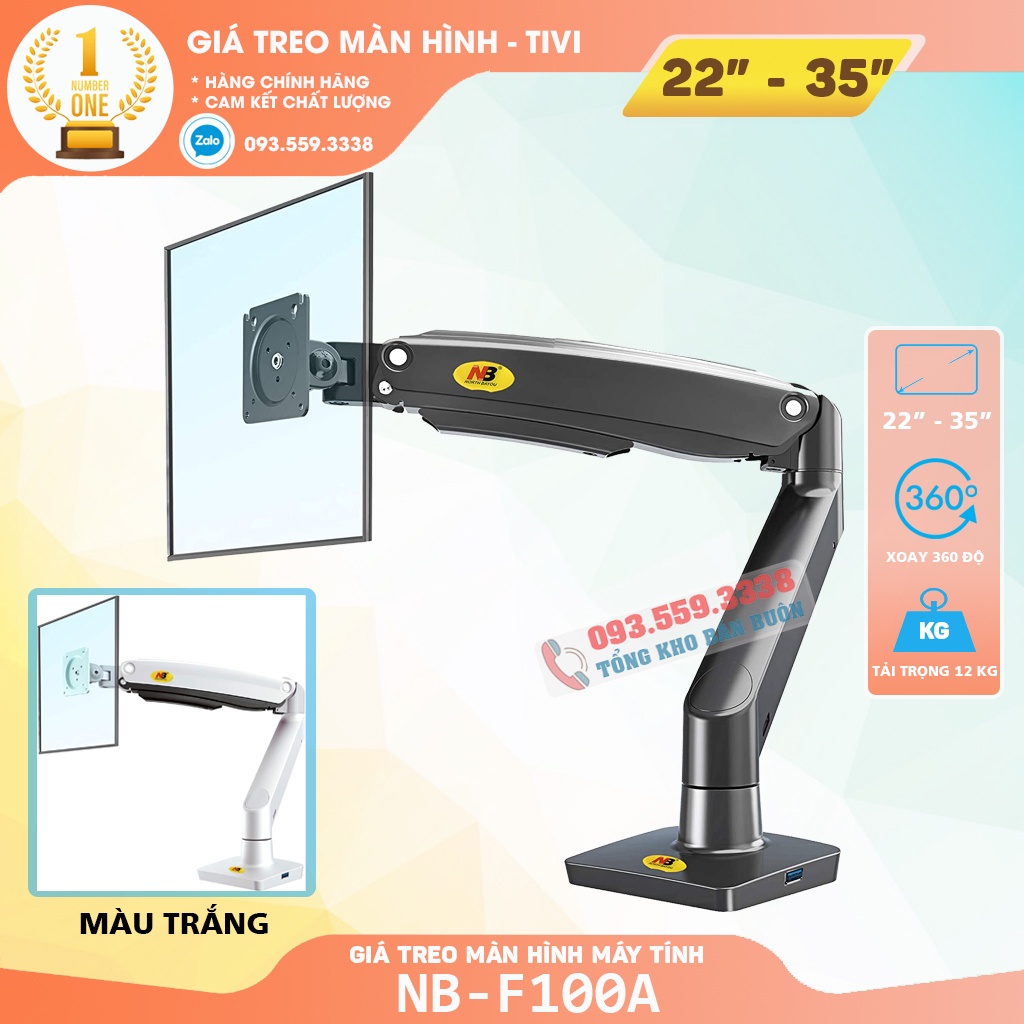Giá Treo Màn Hình NB - F100A Tương Thích Màn 22 - 35 Inch / Tay Treo Màn Hình F100A Tải Trọng 12 Kg - Lắp Đặt Gắn Bàn