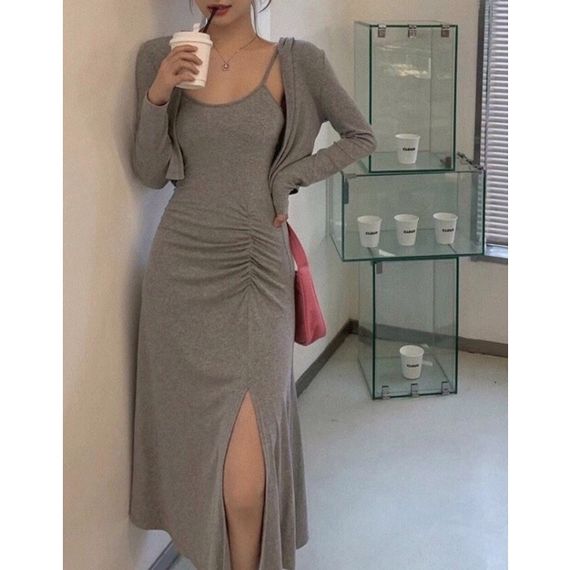 Sét Váy 2 Dây Kèm Áo Khoác Xẻ Tà Hàng Chất Đẹp Mặc Lên Dáng Siêu Xinh Hàng Hot Trend