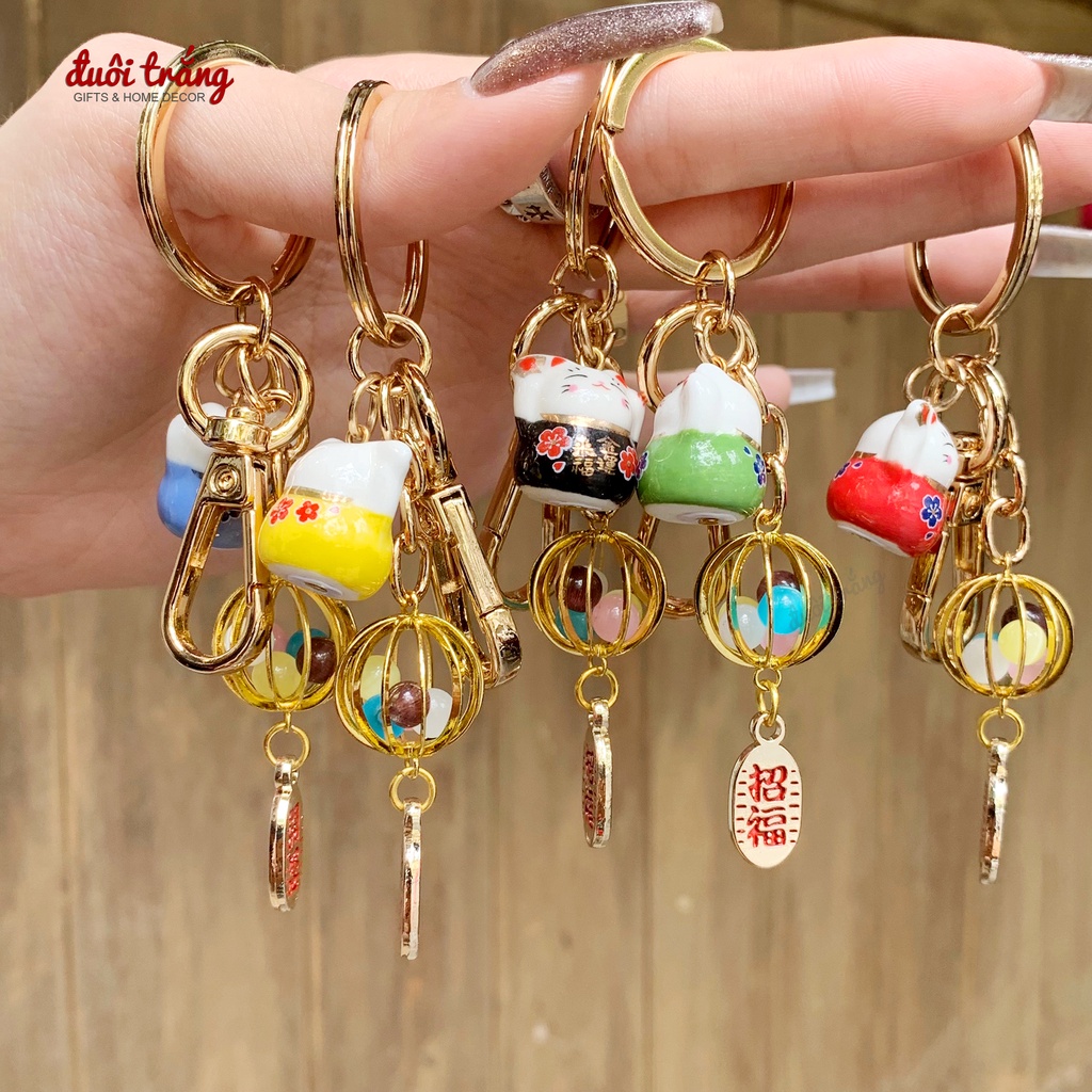 Móc khoá Mèo Thần tài sứ Lồng Chim - MK46