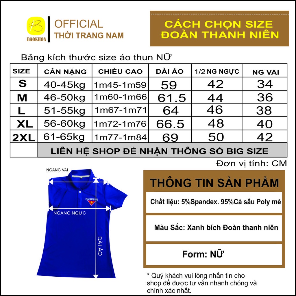 Áo thun đoàn thanh niên, áo thun, áo đoàn BAOKHOA_OFFICAL Size Nam, Nữ S-M-L-XL-2XL.