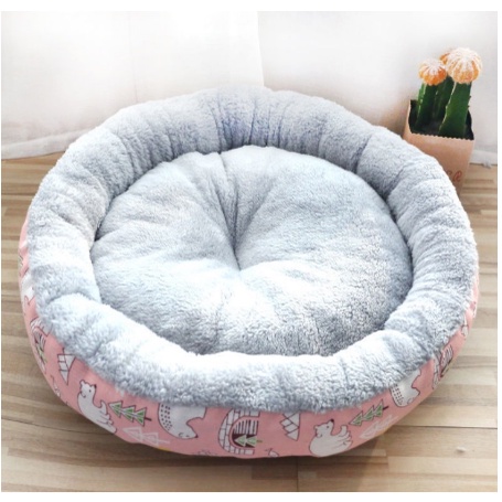 Đệm Nằm Ổ Tròn Cho Chó Mèo Chất Liệu Nỉ Lông Mềm Chống Xê Dịch Viền Vải Nhiều Màu Sắc