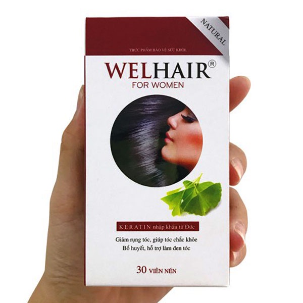 Viên uống mọc tóc Welhair For Women Hộp 30 viên - Giúp Ngăn ngừa rụng tóc, giúp sợi tóc chắc khỏe, đàn hồi và đen tóc