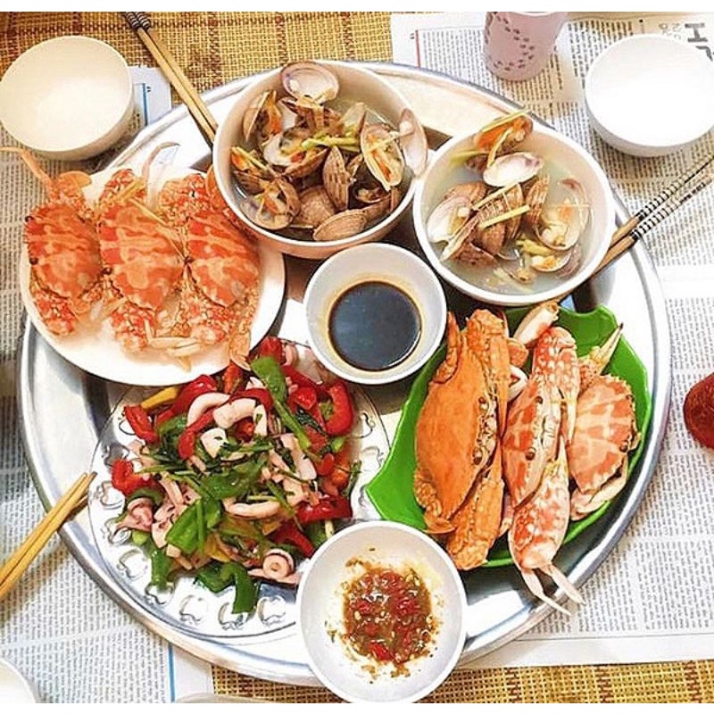 Mâm ăn cơm nhôm 53cm trắng sáng bóng hàng loại 1 700g 600g gia đình cao cấp đẹp cứng cáp dày dặn