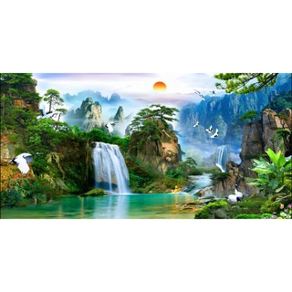 Tranh phông nền dán hồ cá HD Tùng hạc diên niên HAqua_017 KT 90 x 40 cm