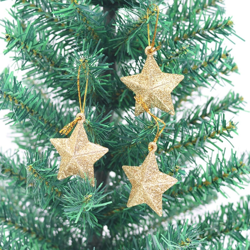 Pet 6 cái long lanh mini mặt dây chuyền ngôi sao cây thông noel treo đồ trang trí xmas trang trí